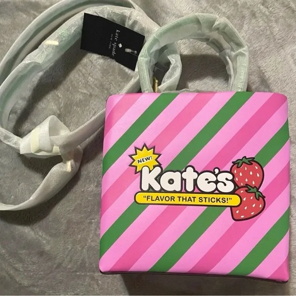 NWT Kate Spade Candy Treat Yourself Mini Crossbody Tote- Pink and Green Stripes - Picture 9 of 10